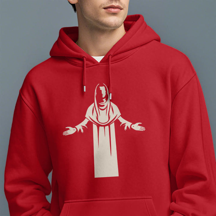 Christianartworkshop Classic Style Saint Figure Hands Open Praying Fleece Lined Polyester Hoodie