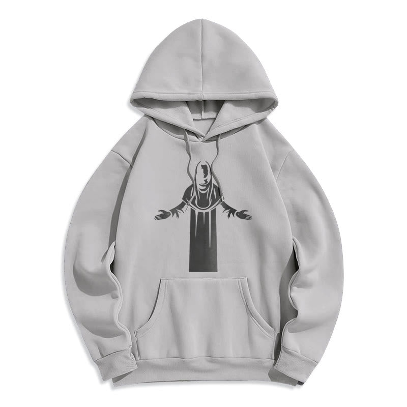 Christianartworkshop Classic Style Saint Figure Hands Open Praying Fleece Lined Polyester Hoodie - Grey - 2XL - image 30