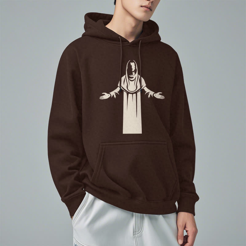 Christianartworkshop Classic Style Saint Figure Hands Open Praying Fleece Lined Polyester Hoodie