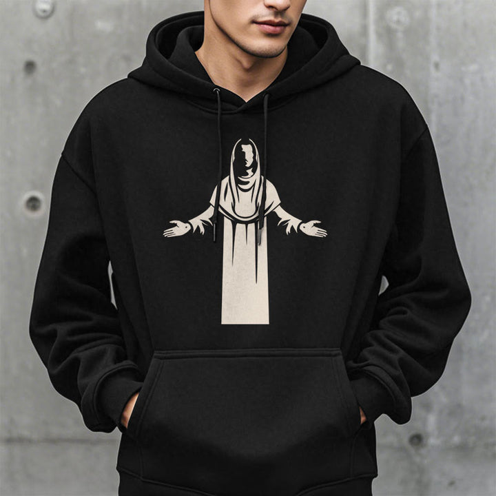 Christianartworkshop Classic Style Saint Figure Hands Open Praying Fleece Lined Polyester Hoodie