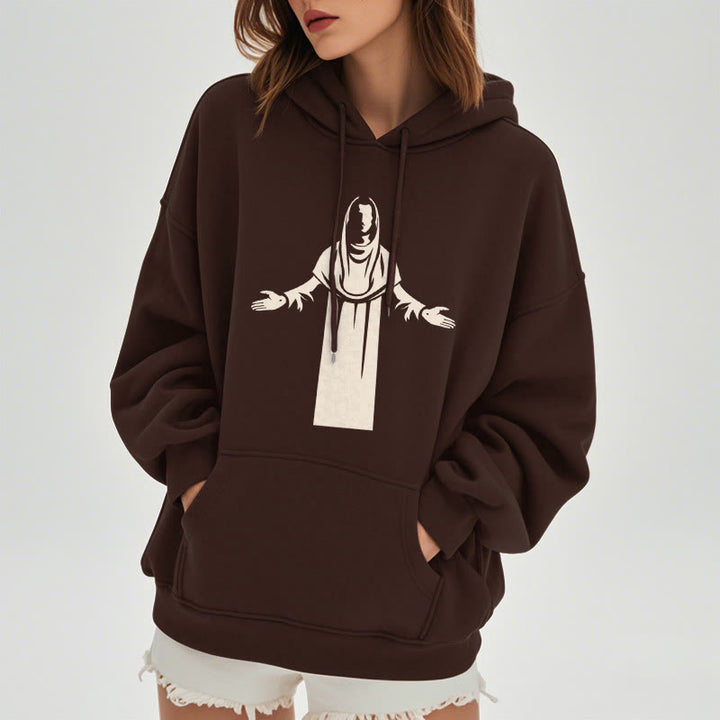 Christianartworkshop Classic Style Saint Figure Hands Open Praying Fleece Lined Polyester Hoodie - image 17