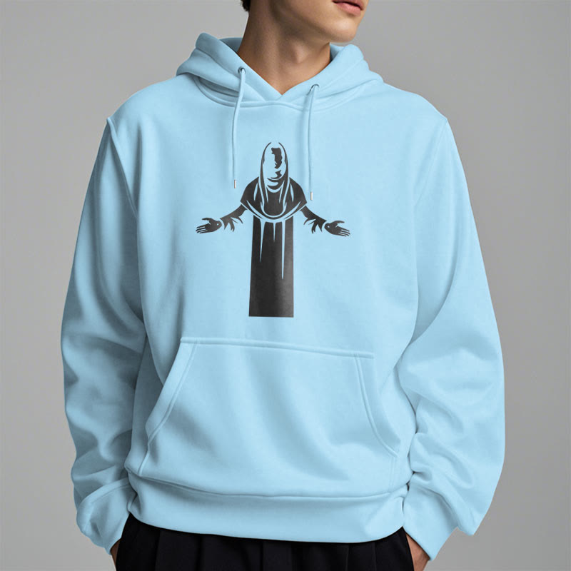 Christianartworkshop Classic Style Saint Figure Hands Open Praying Fleece Lined Polyester Hoodie