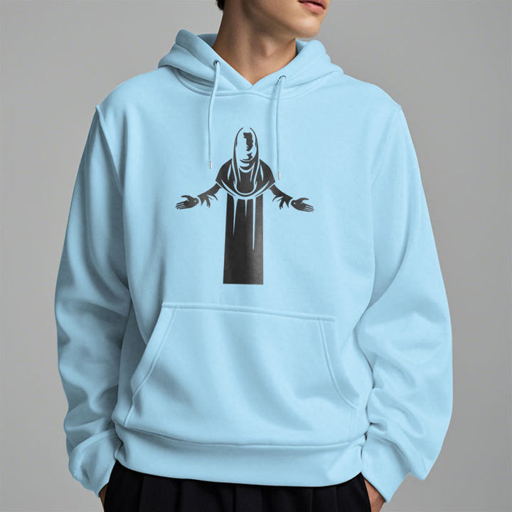 Christianartworkshop Classic Style Saint Figure Hands Open Praying Fleece Lined Polyester Hoodie