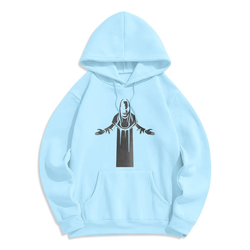 Christianartworkshop Classic Style Saint Figure Hands Open Praying Fleece Lined Polyester Hoodie