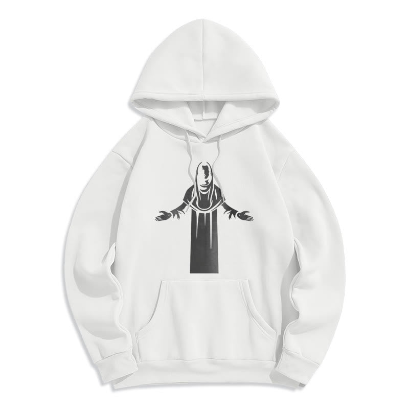 Christianartworkshop Classic Style Saint Figure Hands Open Praying Fleece Lined Polyester Hoodie - White - 2XL - image 10