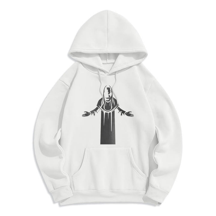 Christianartworkshop Classic Style Saint Figure Hands Open Praying Fleece Lined Polyester Hoodie - White - 2XL - image 10