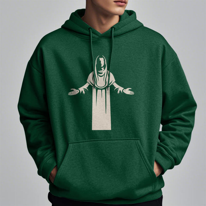 Christianartworkshop Classic Style Saint Figure Hands Open Praying Fleece Lined Polyester Hoodie