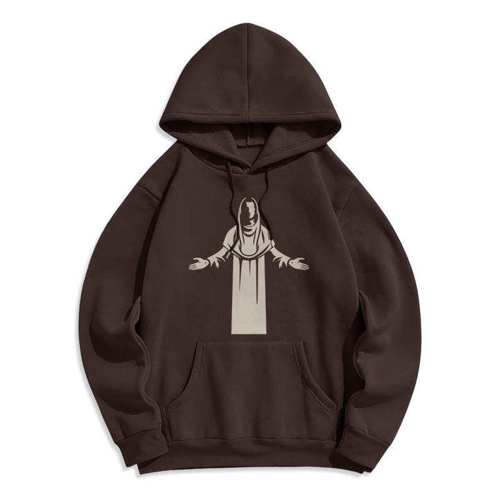 Christianartworkshop Classic Style Saint Figure Hands Open Praying Fleece Lined Polyester Hoodie