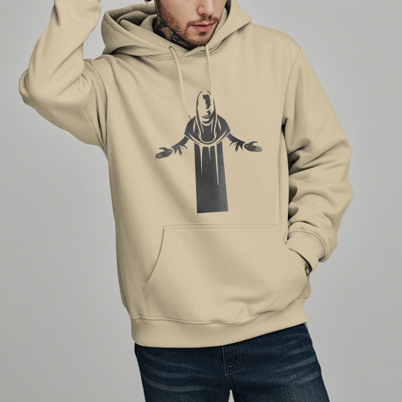 Christianartworkshop Classic Style Saint Figure Hands Open Praying Fleece Lined Polyester Hoodie