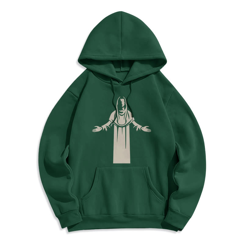 Christianartworkshop Classic Style Saint Figure Hands Open Praying Fleece Lined Polyester Hoodie