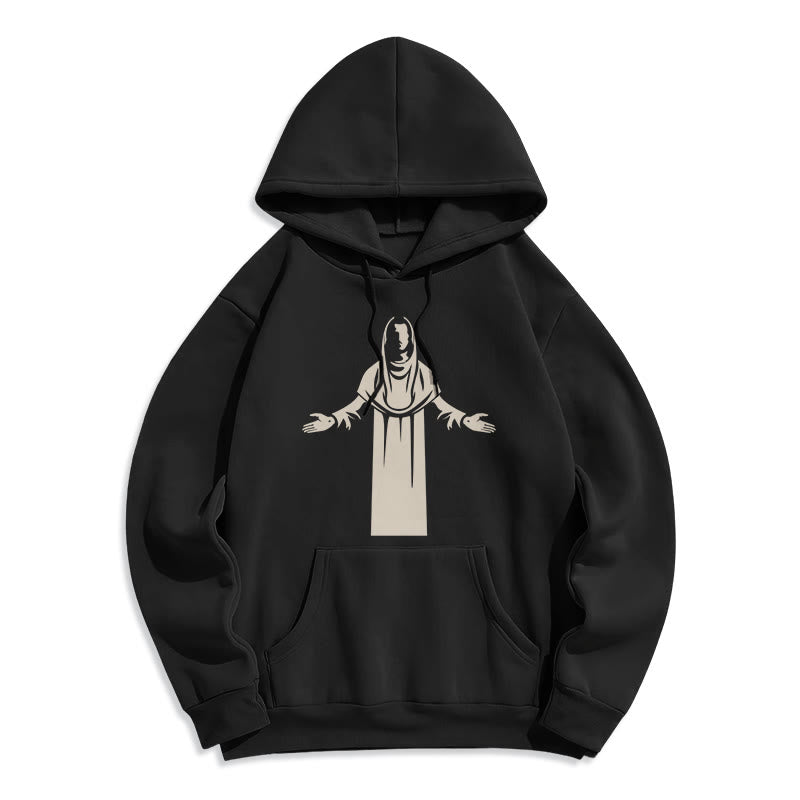 Christianartworkshop Classic Style Saint Figure Hands Open Praying Fleece Lined Polyester Hoodie - Black - 2XL - image 5