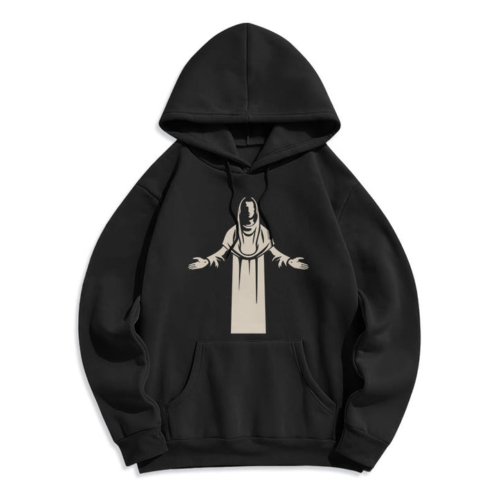 Christianartworkshop Classic Style Saint Figure Hands Open Praying Fleece Lined Polyester Hoodie - Black - 2XL - image 5