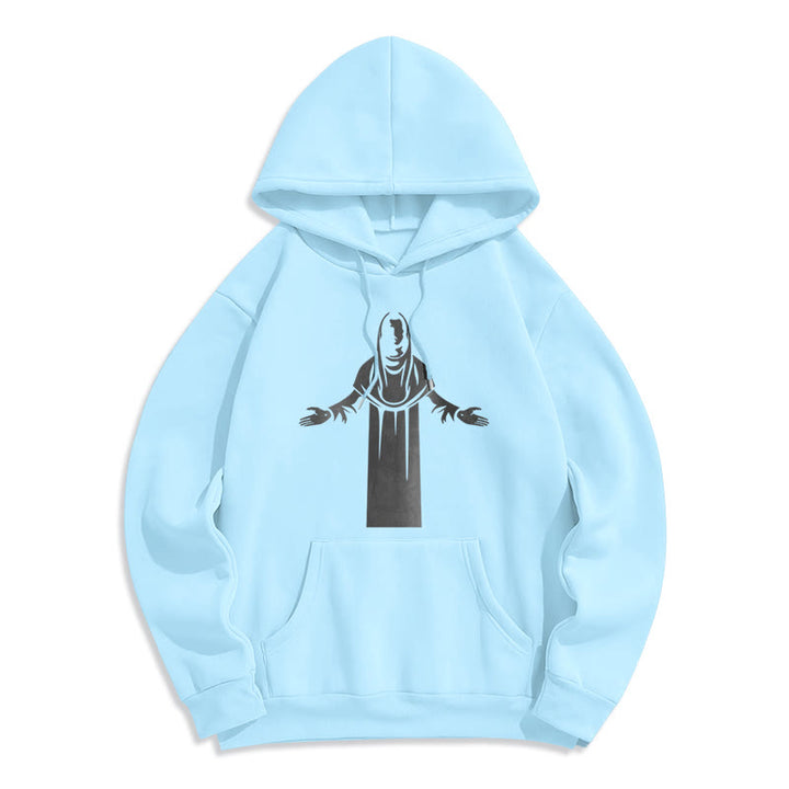 Christianartworkshop Classic Style Saint Figure Hands Open Praying Fleece Lined Polyester Hoodie