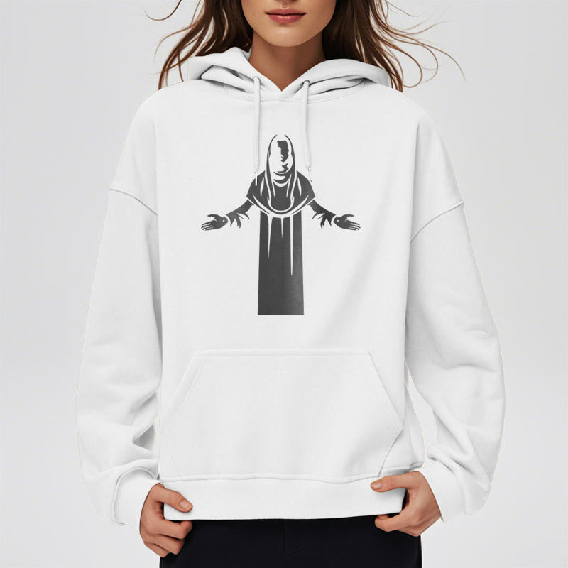 Christianartworkshop Classic Style Saint Figure Hands Open Praying Fleece Lined Polyester Hoodie