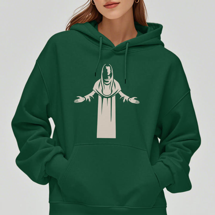 Christianartworkshop Classic Style Saint Figure Hands Open Praying Fleece Lined Polyester Hoodie