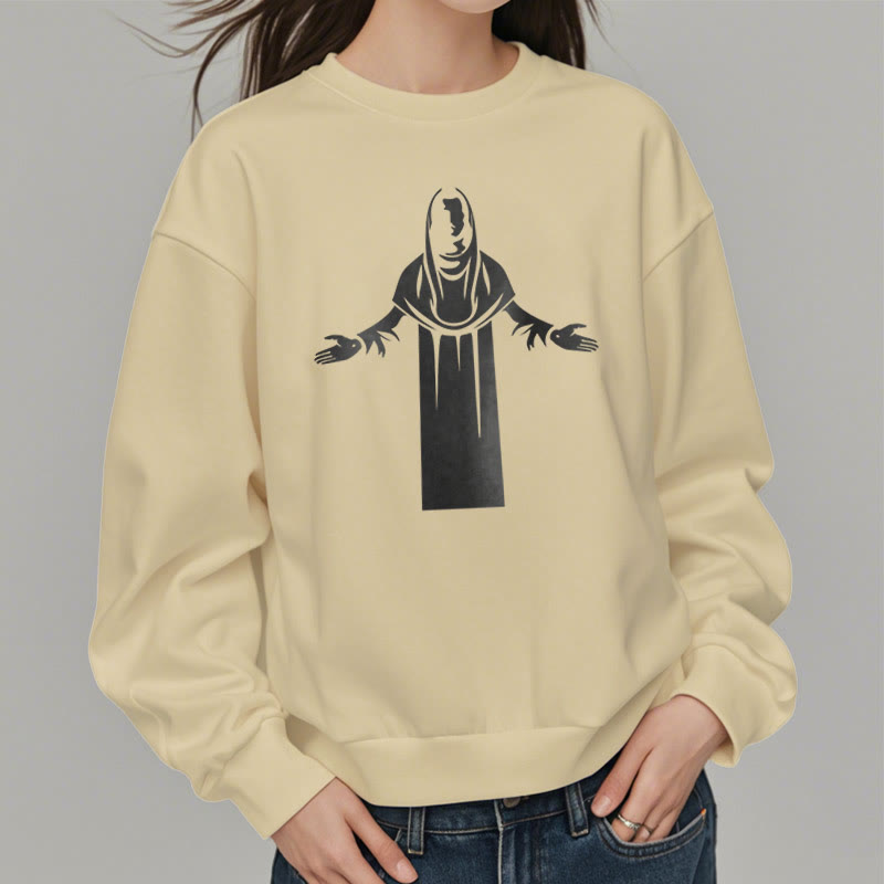 Christianartworkshop Classic Style Saint Figure Hands Open Praying Fleece Lined Polyester Sweatshirt