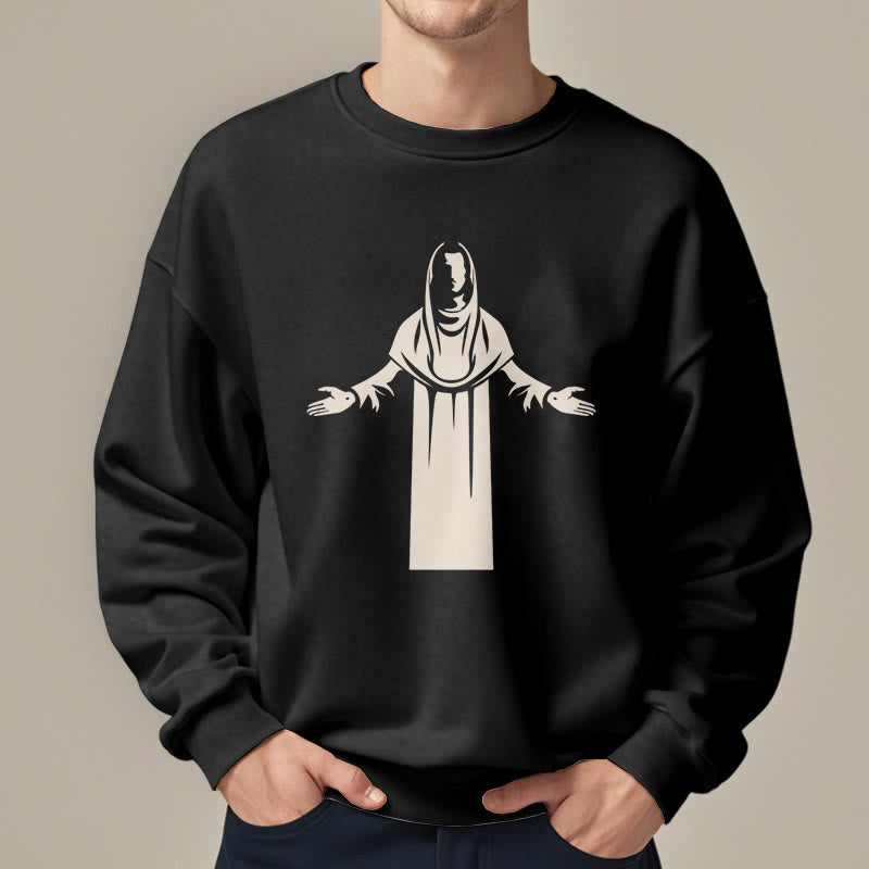 Christianartworkshop Classic Style Saint Figure Hands Open Praying Fleece Lined Polyester Sweatshirt