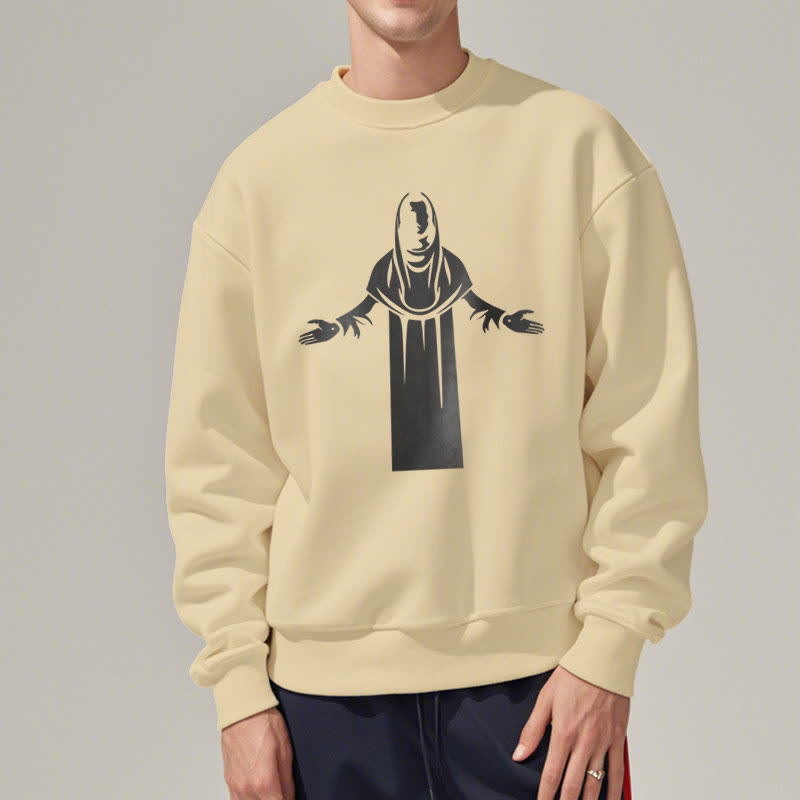 Christianartworkshop Classic Style Saint Figure Hands Open Praying Fleece Lined Polyester Sweatshirt