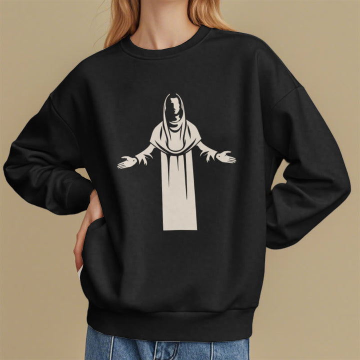 Christianartworkshop Classic Style Saint Figure Hands Open Praying Fleece Lined Polyester Sweatshirt - image 8