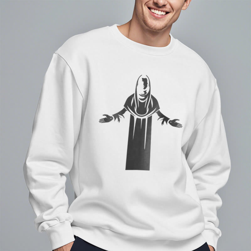 Christianartworkshop Classic Style Saint Figure Hands Open Praying Fleece Lined Polyester Sweatshirt