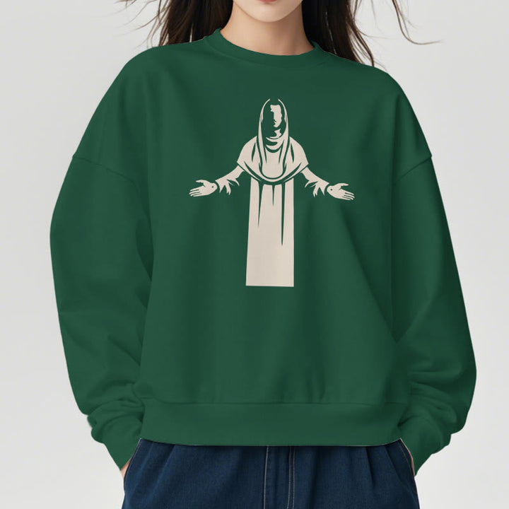 Christianartworkshop Classic Style Saint Figure Hands Open Praying Fleece Lined Polyester Sweatshirt