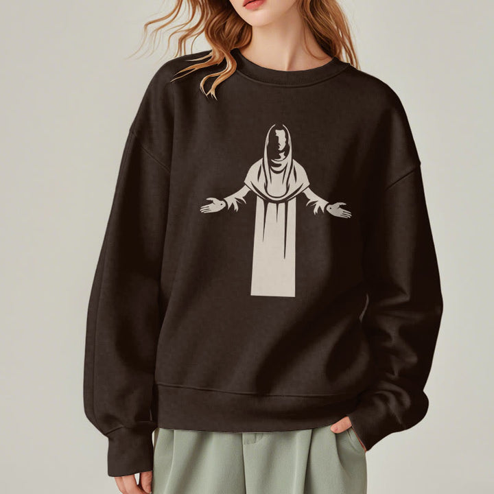 Christianartworkshop Classic Style Saint Figure Hands Open Praying Fleece Lined Polyester Sweatshirt