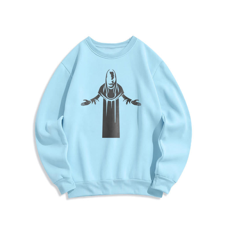 Christianartworkshop Classic Style Saint Figure Hands Open Praying Fleece Lined Polyester Sweatshirt - Blue - 2XL - image 25
