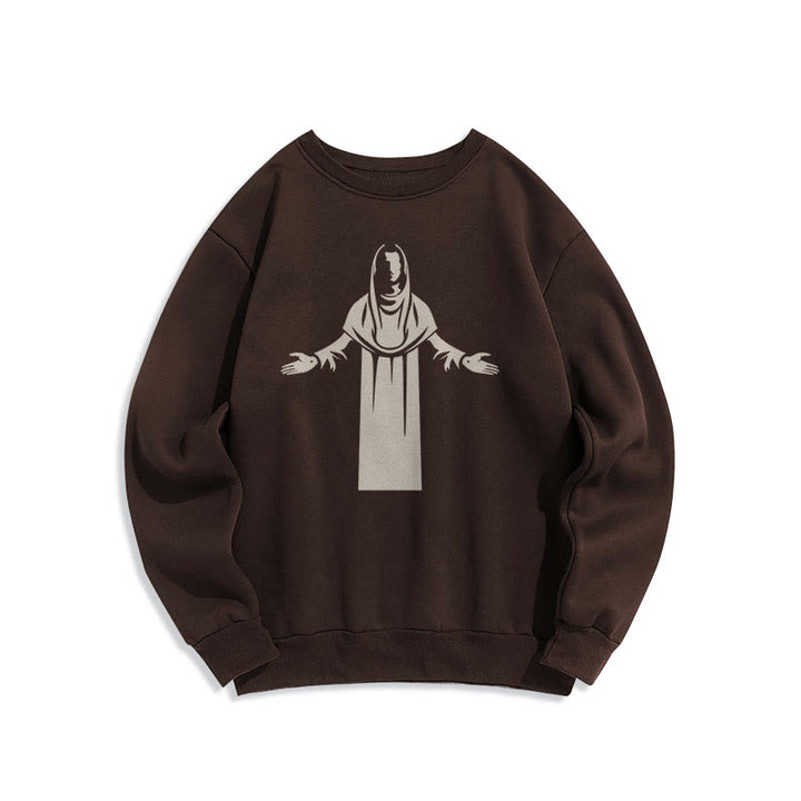 Christianartworkshop Classic Style Saint Figure Hands Open Praying Fleece Lined Polyester Sweatshirt - Brown - 2XL - image 15