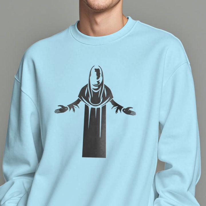 Christianartworkshop Classic Style Saint Figure Hands Open Praying Fleece Lined Polyester Sweatshirt