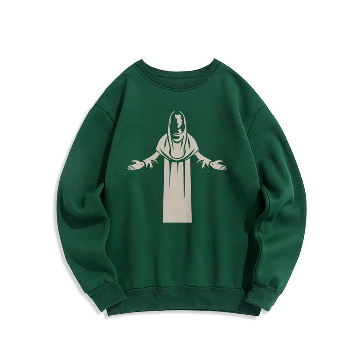 Christianartworkshop Classic Style Saint Figure Hands Open Praying Fleece Lined Polyester Sweatshirt - Green - 2XL - image 20