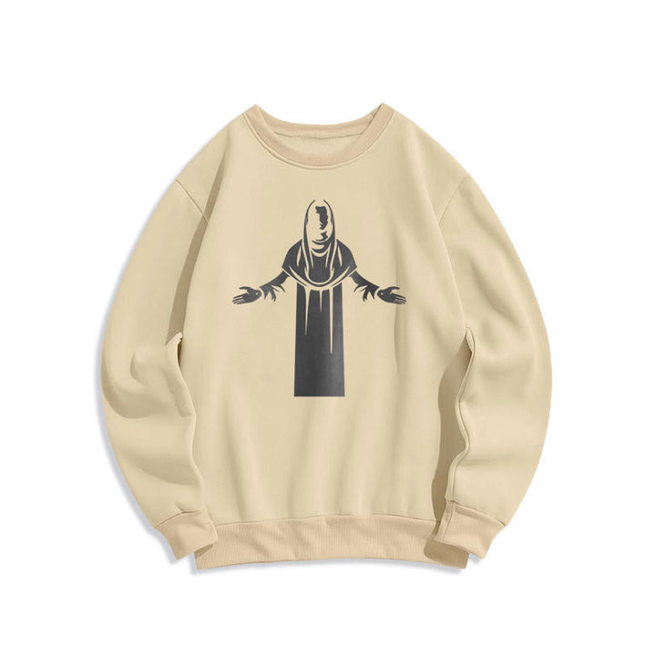 Christianartworkshop Classic Style Saint Figure Hands Open Praying Fleece Lined Polyester Sweatshirt - Beige - 2XL - image 0