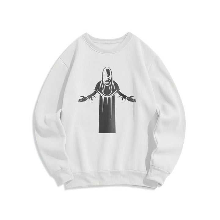 Christianartworkshop Classic Style Saint Figure Hands Open Praying Fleece Lined Polyester Sweatshirt - White - 2XL - image 10