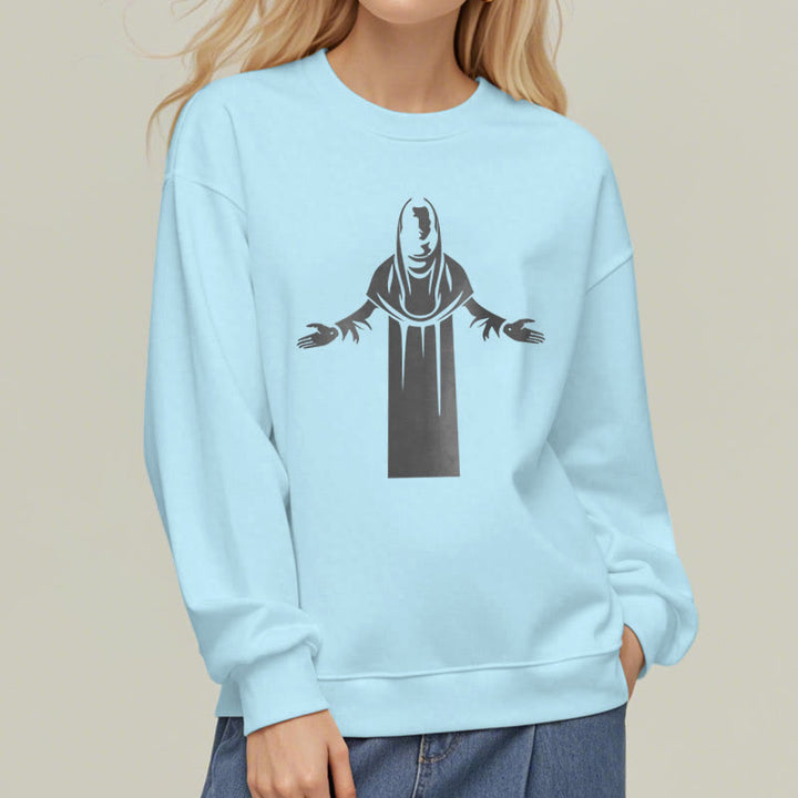 Christianartworkshop Classic Style Saint Figure Hands Open Praying Fleece Lined Polyester Sweatshirt