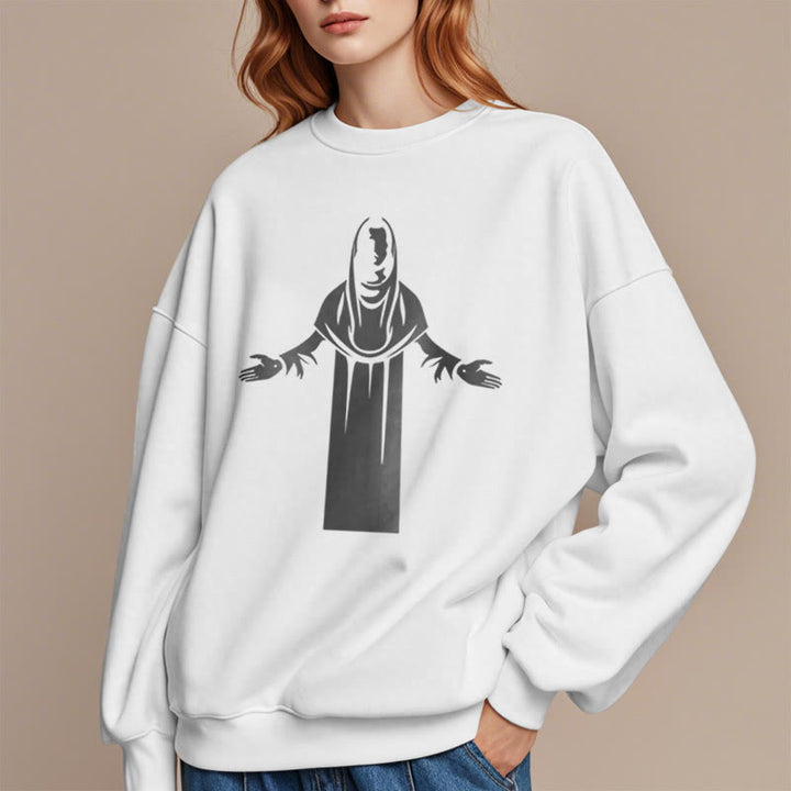 Christianartworkshop Classic Style Saint Figure Hands Open Praying Fleece Lined Polyester Sweatshirt