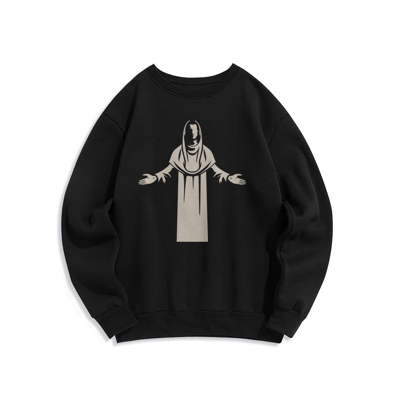 Christianartworkshop Classic Style Saint Figure Hands Open Praying Fleece Lined Polyester Sweatshirt