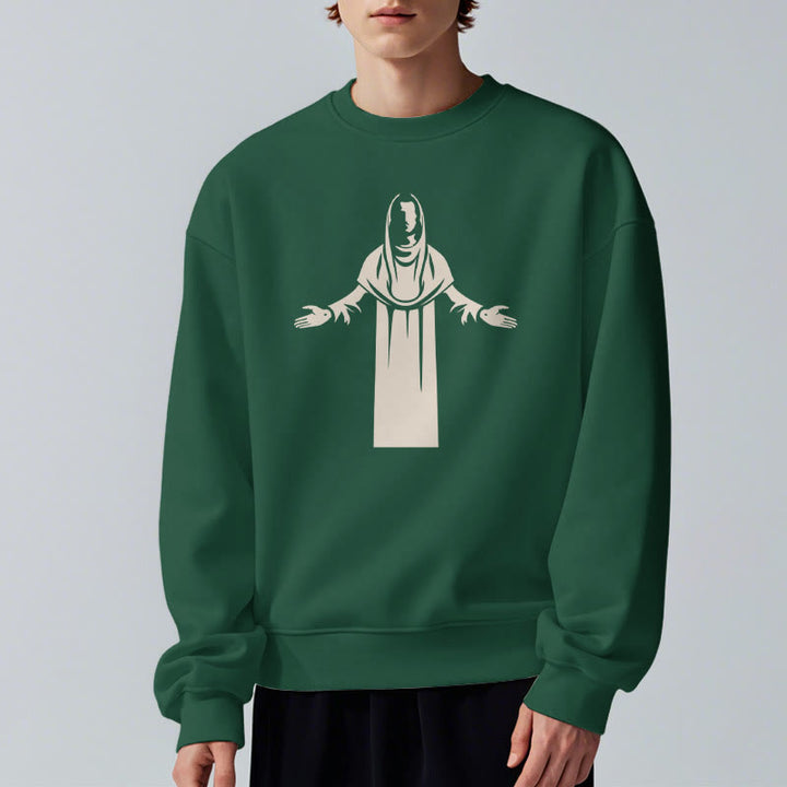 Christianartworkshop Classic Style Saint Figure Hands Open Praying Fleece Lined Polyester Sweatshirt