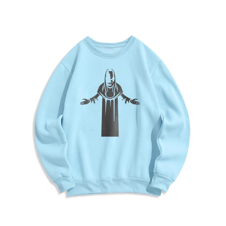 Christianartworkshop Classic Style Saint Figure Hands Open Praying Fleece Lined Polyester Sweatshirt