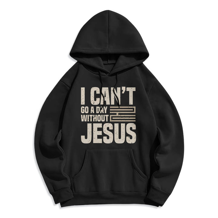 Christianartworkshop Classic Style I Can't Go A Day Without Jesus Fleece Lined Polyester Hoodie - Black - 2XL - image 5