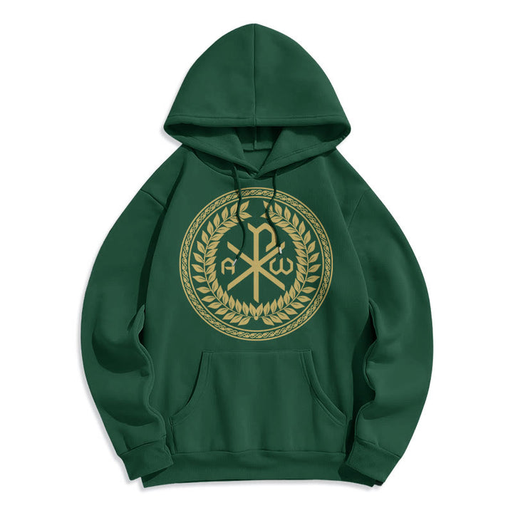 Christianartworkshop Classic Style Sacred Chi-rho Emblem Laurel Wreath Fleece Lined Polyester Hoodie