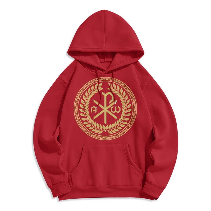 Christianartworkshop Classic Style Sacred Chi-rho Emblem Laurel Wreath Fleece Lined Polyester Hoodie