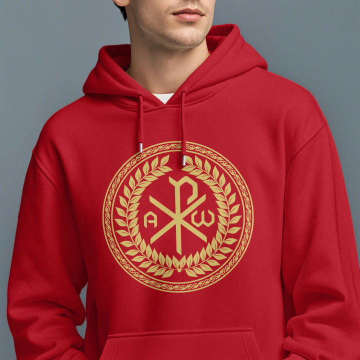 Christianartworkshop Classic Style Sacred Chi-rho Emblem Laurel Wreath Fleece Lined Polyester Hoodie