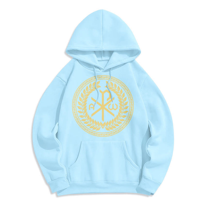 Christianartworkshop Classic Style Sacred Chi-rho Emblem Laurel Wreath Fleece Lined Polyester Hoodie - Blue - 2XL - image 25