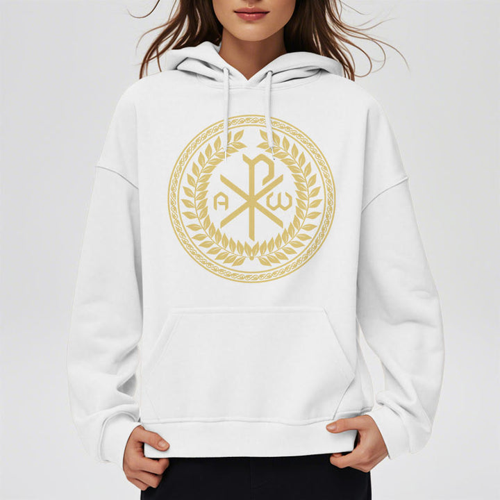 Christianartworkshop Classic Style Sacred Chi-rho Emblem Laurel Wreath Fleece Lined Polyester Hoodie - image 8
