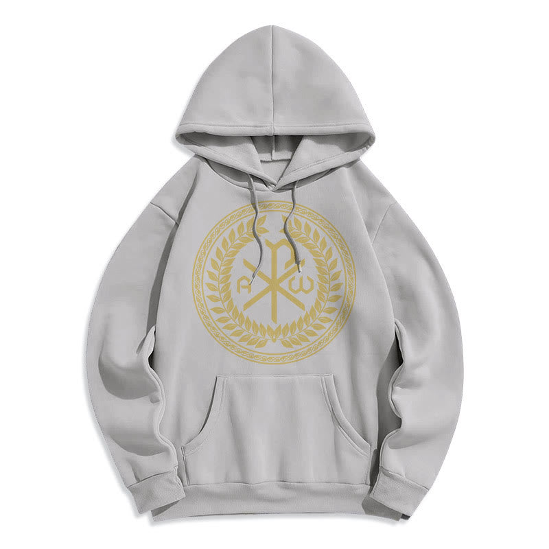 Christianartworkshop Classic Style Sacred Chi-rho Emblem Laurel Wreath Fleece Lined Polyester Hoodie