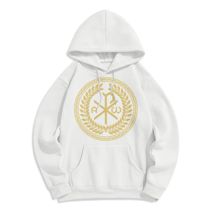 Christianartworkshop Classic Style Sacred Chi-rho Emblem Laurel Wreath Fleece Lined Polyester Hoodie