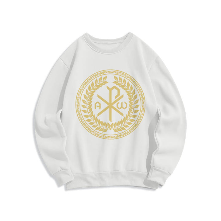 Christianartworkshop Classic Style Sacred Chi-rho Emblem Laurel Wreath Fleece Lined Polyester Sweatshirt