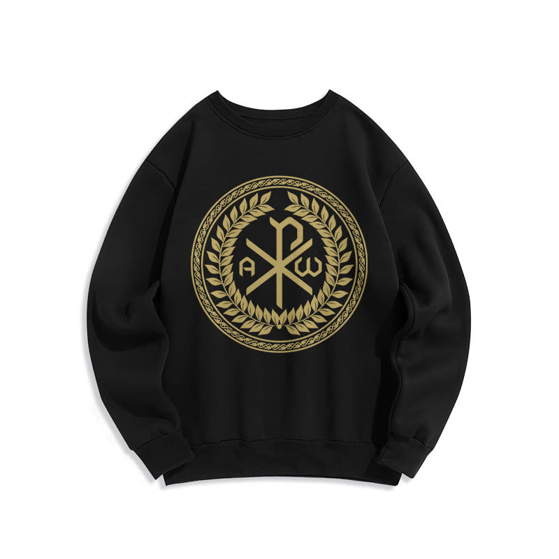 Christianartworkshop Classic Style Sacred Chi-rho Emblem Laurel Wreath Fleece Lined Polyester Sweatshirt - Black - 2XL - image 0
