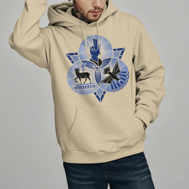 Christianartworkshop Modern Style St. Benedict Lamb Of God Dove Fleece Lined Polyester Hoodie