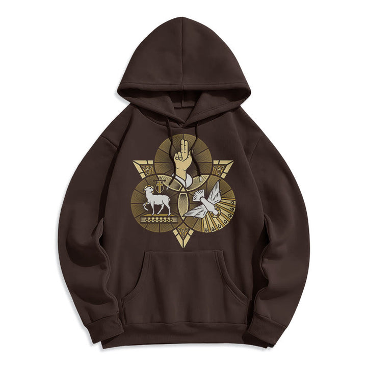 Christianartworkshop Modern Style St. Benedict Lamb Of God Dove Fleece Lined Polyester Hoodie