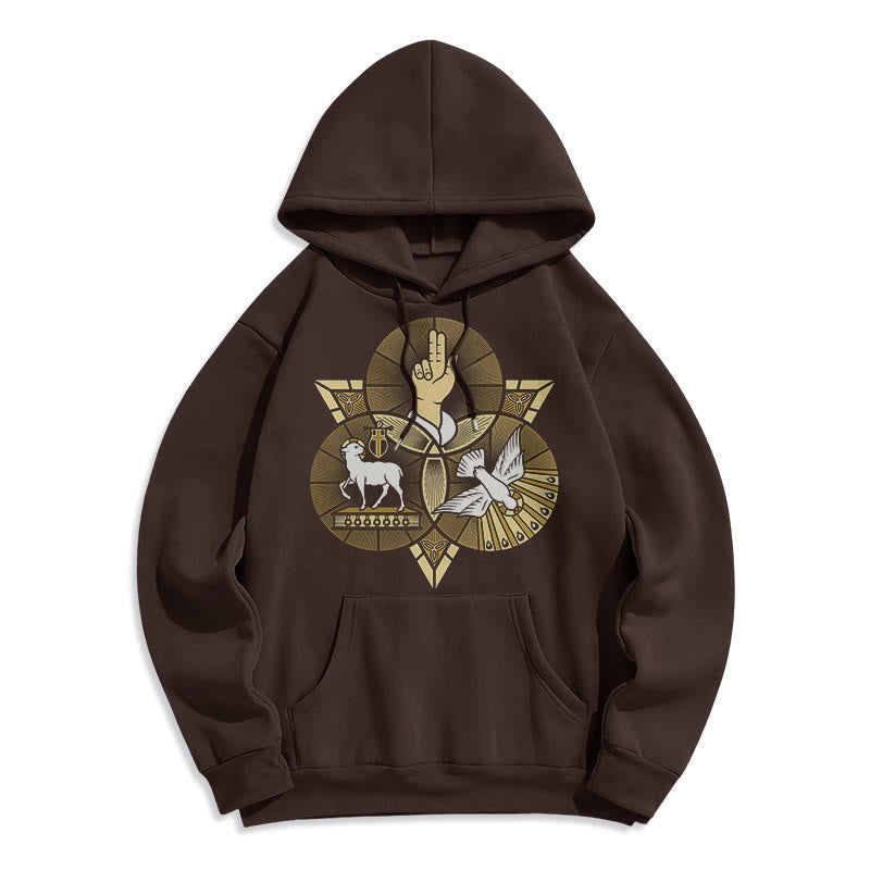Christianartworkshop Modern Style St. Benedict Lamb Of God Dove Fleece Lined Polyester Hoodie - Brown - 2XL - image 15